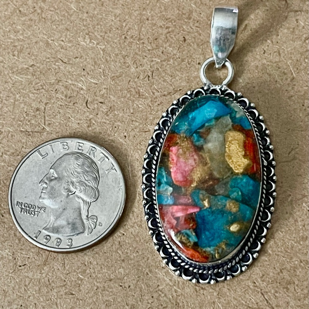 Multicolor Spiny Oyster Pendant Necklace - 925 Plated/Stamped